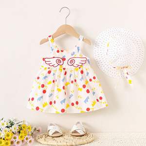Kızlar için 985 sevimli pamuk prenses elbise yaz kıyafeti ile kolsuz tasarım ve şapka toptan bebek kız elbise - Product Image 1