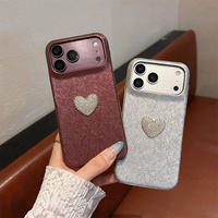 Coque de téléphone de luxe glamour avec strass en forme de cœur pour iPhone 18 17 Pro Max 16 15 14 13 – Housse de protection élégante et scintillante à grain de soie