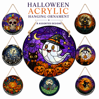 Ornement suspendu personnalisé en acrylique, style vitrail rond, motif Citrouille, Fantôme, Sorcière, pour décoration de fenêtre, porte, mur, maison et fête