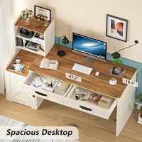 Bureau d'ordinateur blanc avec 2 tiroirs, table d'étude et de jeu spacieuse, bibliothèque, armoire de rangement en bois durable pour le bureau à domicile
