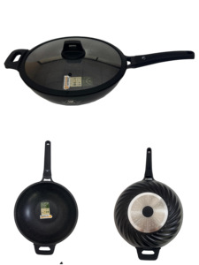 Wok antiadhésif FOURM 32CM avec couvercle en verre, revêtement <span class=keywords><strong>GREBLON</strong></span> 3 couches en granit, aluminium moulé, fond en acier inoxydable, induction, 5,5L - Product Image 3