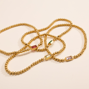 Dainty 18K mạ vàng đính cườm Zircon Birthstone Vòng đeo tay cho phụ nữ không thấm nước hạt Thép không gỉ Vòng đeo tay - Product Image 6