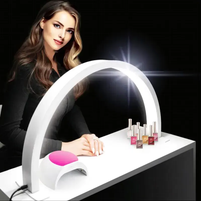 Professional 40W High CRI 95 Stepless Dimming Ring LED Nail Lamp Metal Construction Half Moon Light Lamp for Nail Beauty Use