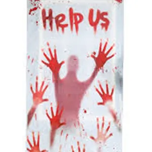 Halloween Help Us Bloody Hand Print Decorations Door Cover Window Poster Door Cover For Parties