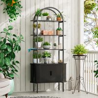 Étagère arquée de 71 pouces de hauteur avec portes coulissantes, style moderne du milieu du siècle, en panneaux de particules, incurvée, 4 niveaux, rangement ouvert, grande capacité pour salon
