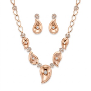 Conjunto de Collar y Pendientes Zyvory de Plata 925 con Diseño de Hoja de Oro Rosa Italiano, Joyería de Cristal para Regalo de Aniversario - Product Image 1