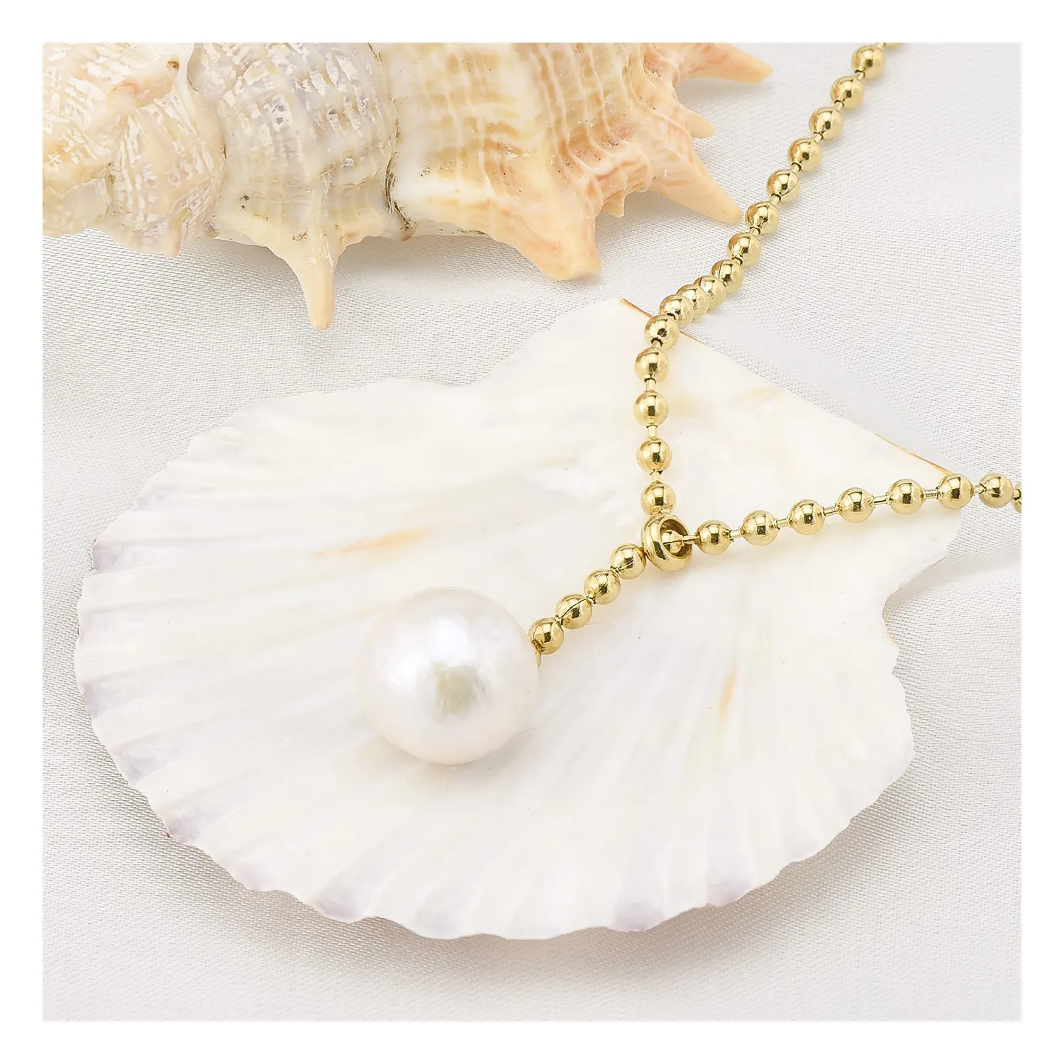 big baroque pearl necklace long stainless steel ball chain statement luxury adjustable necklace pearl baroque