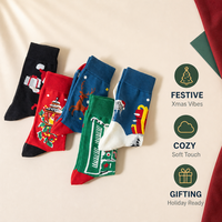 Chaussettes en coton jacquard à motifs de Noël, chaussettes mi-hautes 200N, motif Père Noël et rennes, boîte cadeau, chaussettes décontractées pour hommes, idéales pour les fêtes