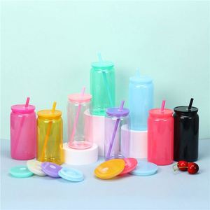 16Oz Neon Color Clear <b>Plastic</b> Can for UV DTF Wraps Soda Beer Coffee Acrylic <b>Plastic</b> Cups With Pp Lids and Straws - Product Image 3