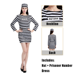 Conjunto de Disfraz de Prisionero Adulto, Atuendo de <span class=keywords><strong>Recluso</strong></span> a Rayas para Halloween, Cosplay, Fiesta Temática - Product Image 2
