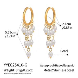 Boucles d'oreilles à pampilles multi-couches en perles d'eau douce naturelles de haute qualité Moshine, plaqué or en acier inoxydable, mode européenne pour femmes - Product Image 2