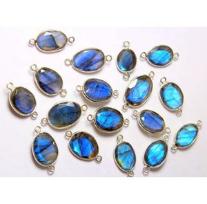 ขั้วต่อหินเจียระไนแบบเหลี่ยมเพชรพลอยตลาบราดอร์ธรรมชาติสีเงินสเตอร์ลิง925ทรงรี - Product Image 3