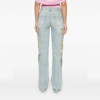 Pantalon en jean pour femme taille moyenne avec broderie en strass longues perles et glands lavable décontracté Sexy Streetwear Jeans pour l'été