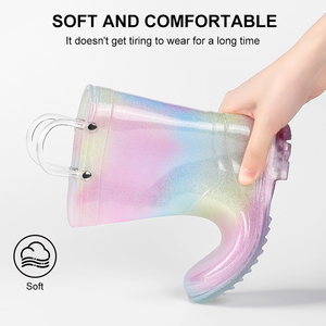 Stivali da <span class=keywords><strong>pioggia</strong></span> di cristallo arcobaleno personalizzati all'ingrosso per bambini, morbidi e confortevoli, stile principessa da giardino - Product Image 4