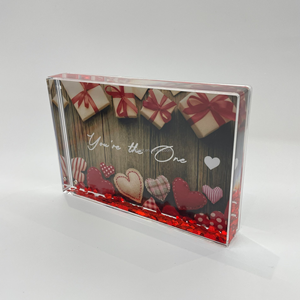 Cadre photo liquide promotionnel Saint-Valentin personnalisé avec flamants roses 3D flottants, effets cœur d'amour et paillettes – Cadeaux d'anniversaire - Product Image 5