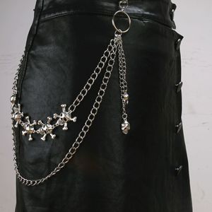 yuelyueli Skeleton Waist <b>Chain</b> Zinc Alloy Punk Style Double Skull Pendant Daily Wear Fashion Body <b>Chain</b> - Product Image 5