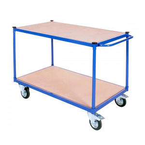 Chariot à deux niveaux roulant de plate-forme en bois de service en acier enduit de poudre lourde d'entrepôt - Product Image 5