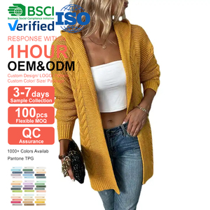 Long <span class=keywords><strong>Cardigan</strong></span> à fleurs torsadées pour <span class=keywords><strong>femme</strong></span>, pull d'automne et d'hiver, couleur unie, manches lanternes, pull pour <span class=keywords><strong>femme</strong></span>, nouveau Style - Product Image 1