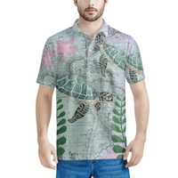 Polo vintage pour homme à imprimé tortue, motif animalier personnalisé, chemise de golf imprimée à la demande, chemise à revers imprimée par sublimation