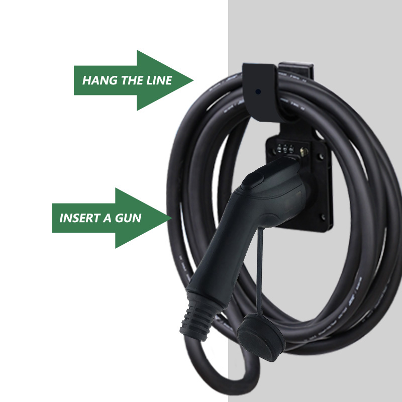 Suporte de parede para cabo de carregador Ev Suporte de cabo de carregador J1772 Gancho de armazenamento de cabo de carregador Ev