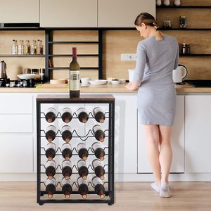 Industrial Metal Wine Rack 5-Tier Storage Holder with Wooden <b>Top</b> for Living Room Beverage Display - Product Image 2