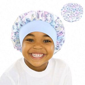 Accessoires capillaires en satin personnalisés avec logo pour enfants, bébés, bonnets de dessin animé, bande élastique réglable, pour fêtes et plage, vente en gros - Product Image 6