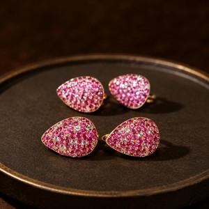Xinfly Solid 18K Gold Natural Pink Sapphire Diamond Huggie <b>Earrings</b> Teardrop Outline 2.0ctw AU750 Niche Jewelry Factory Price - Product Image 4