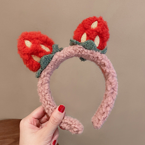 Diadema de Felpa Rosa con Decoración de Fresa, Venta al Por Mayor de Fábrica, Regalo Navideño para Niña - Product Image 2