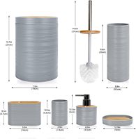 Produits en plastique de bambou gris mat écologique 6 pièces Accessoires de toilette Ensembles d'accessoires de salle de bain en plastique de bambou pour la maison