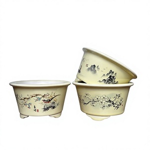 High Temperature Glazed <b>Ceramic</b> Bonsai <b>Pot</b> Hand Carved Painted <b>Flower</b> Planter for Indoor Desk Garden Landscaping - Product Image 4