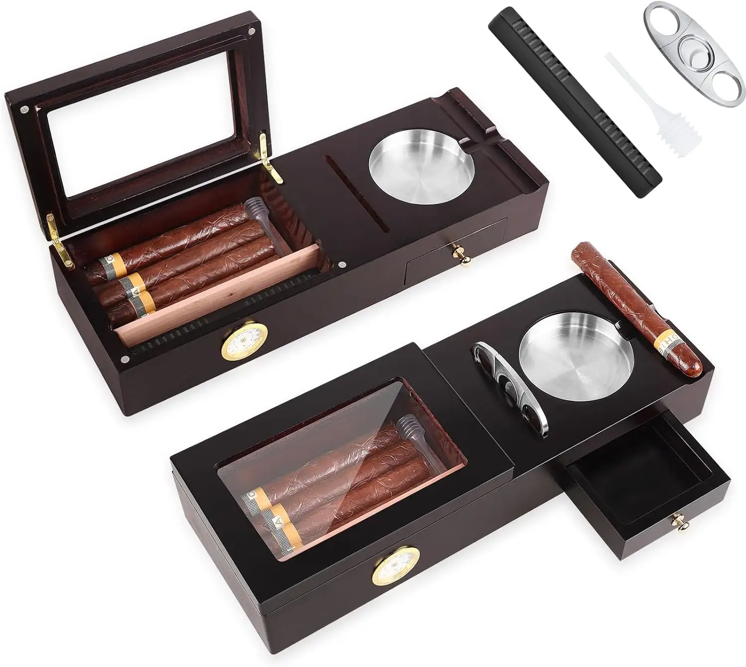 Cedar Wood Humidor Cigar Box with Hygrometer Accessories Drawer Cigar Humidor Box Set with Accessories