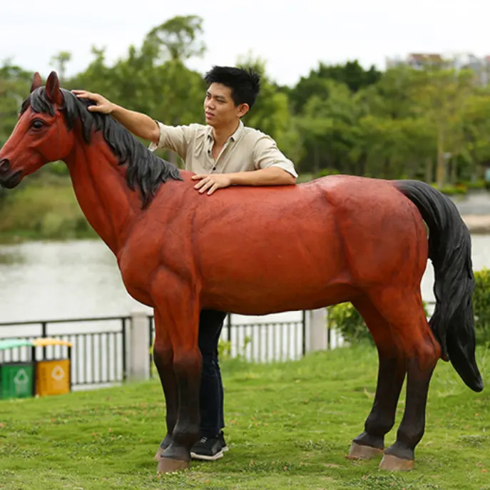 Estatua de fibra de vidrio hecha a mano para decoración de parque, estatua de caballo africano realista, precio barato de fábrica de China
