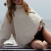 Sweat-shirt personnalisé à col montant pour femme, coupe oversize, style streetwear, en molleton de coton, à épaules tombantes