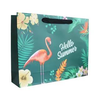 In Voorraad Kleding Winkel Papieren Zak Logo Groothandel Spot Flamingo Patroon High-End Handvat Papieren Zak Custom Kleine gift Bag