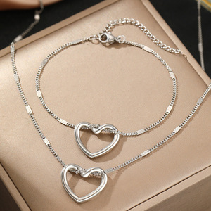 TZ045 collar de acero inoxidable cadena pulsera conjunto de joyería hueco Corazón de melocotón Cadena de clavícula nicho moda Simple dulce regalo - Product Image 5