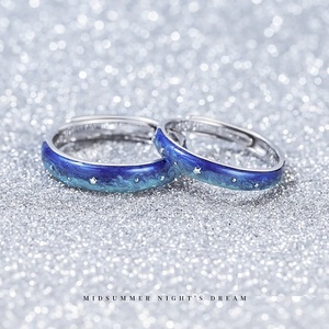 Bague de Couple ciel étoilé bleu pour femmes et hommes, Design romantique, bijoux de fête de mariage, <span class=keywords><strong>nuit</strong></span> <span class=keywords><strong>d</strong></span>'<span class=keywords><strong>été</strong></span>, bagues de Couple ouvertes réglables - Product Image 2