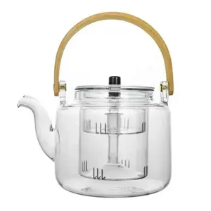 Hot Selling High Borosilicate Glass Teapot with Removable Infuser and Handle Stovetop Safe Tea Kettle