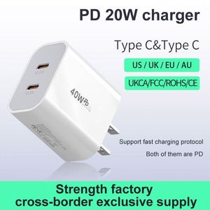 AU US UK EU <b>Plug</b> PD40W Dual 20W USB C Port <b>Fast</b> Type c Charger for Mobile Phone - Product Image 5