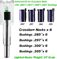 Lot de 6 pointes lumineuses pour flèches de arbalète, calibres .285/.297/.300/.305, avec interrupteur marche/arrêt haute visibilité inclus