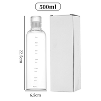 Bouteille d'eau en verre transparente sans BPA de 500 ml et 1000 ml avec marqueur de temps et bouchon à bouton-poussoir pour les voyages