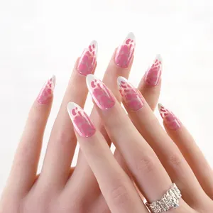Наконечники для ногтей от поставщика, высокое качество, пресс для ногтей, оптовая продажа, искусственные ногти для гроба с розовым леопардовым принтом