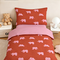 Vente en gros de linge de lit pour enfants 100% coton, ensemble de couette 4 pièces avec imprimé éléphant rose mignon, couleur terre cuite, pour filles