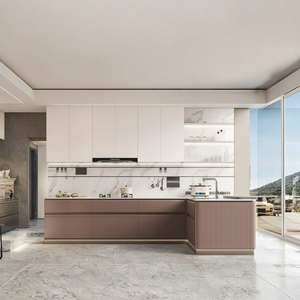 Meubles de cuisine modulaires de style shaker personnalisés, luxe léger, base d'évier en bois, porte vitrée, charnière MDF, garantie 2 ans - Product Image 1