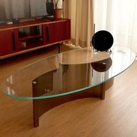 Bauhaus Moderner Minimalistischer Beweglicher Ovaler Glas-Couchtisch mit Edelstahlrahmen für Wohnzimmer und Zuhause
