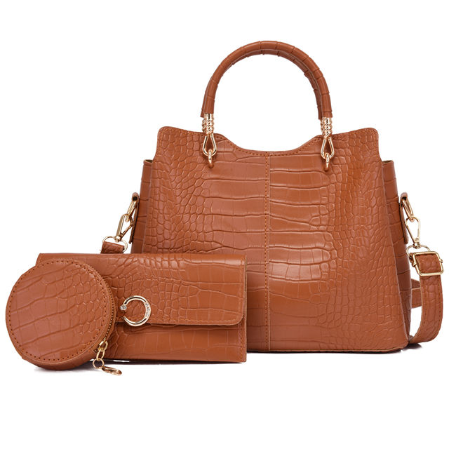 High Quality Wholesale Custom logo 3 in 1 Set Crossbody Bag PU Leather Ladies Tote Bags 2021 Popular Handbags Set