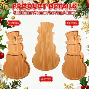 Solid Wood Divided Snowman <b>Tray</b> Christmas <b>Snack</b> Serving Dish Creative Tree Shape For Holiday Decoration - Product Image 5