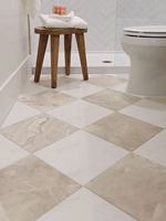 Carreaux de sol en marbre beige et blanc SH STONE, motif damier, pour intérieur, design personnalisé populaire, pour cuisine et salle de bain