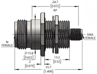 Adaptador ZCOM N(F)-SMA(F) Hembra a Hembra, Bajo VSWR, Baja Pérdida de Inserción, Conector Coaxial RF de CC-18GHz para Señales de Microondas