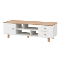 Meuble TV contemporain avec plateau en bois et rangement dissimulé