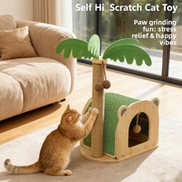Nouveau Lit pour Chat en Bois en Forme de Cocotier, Combo Griffoir et Plateforme de Saut, Maisonnette Douillette, Griffoir Durable Anti-éclatement
